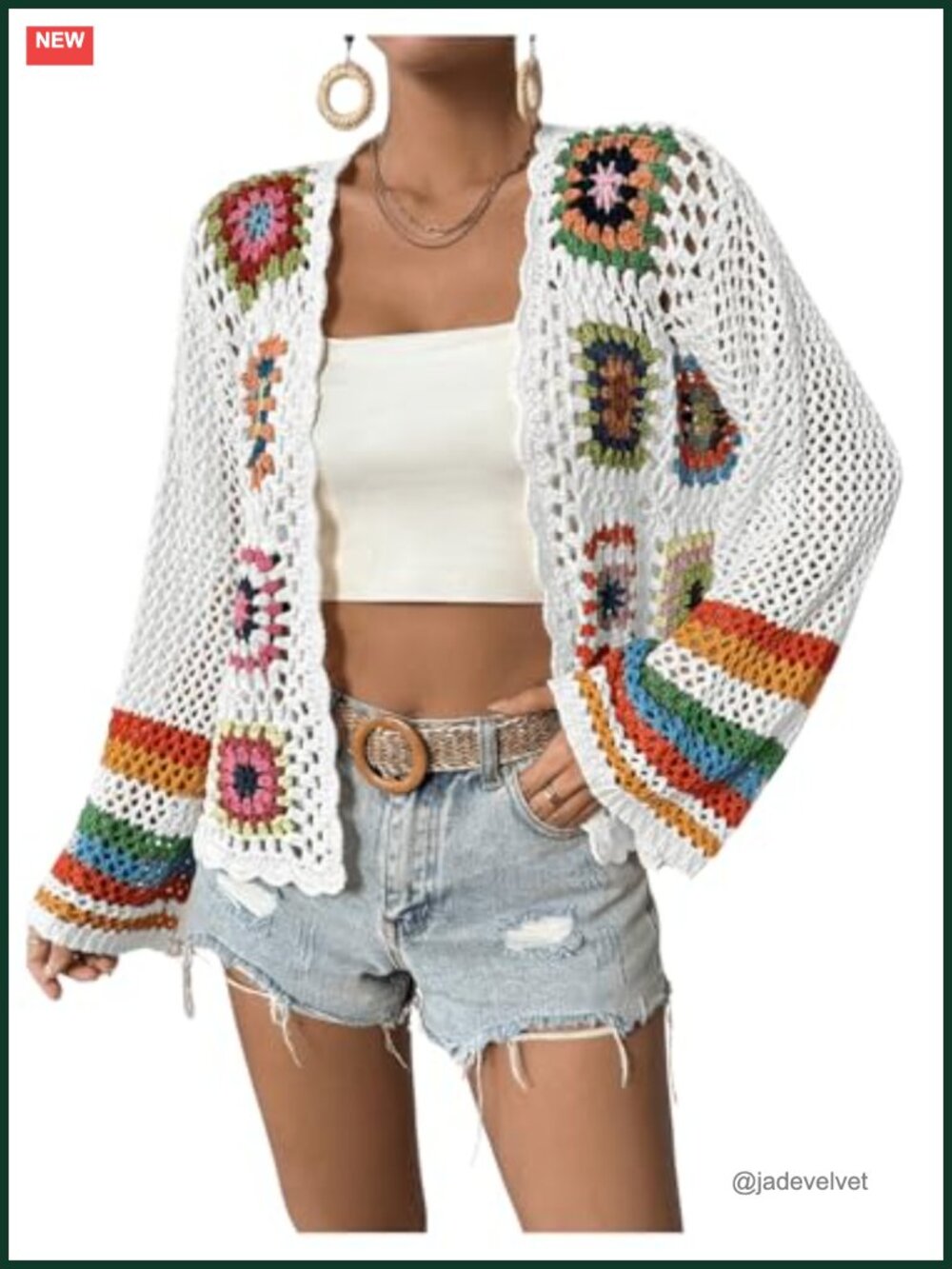 Floral Crochet Open Front Cardigan Sweater Lightweight Long Sleeve V-Neck Loose - Picture 5 of 6